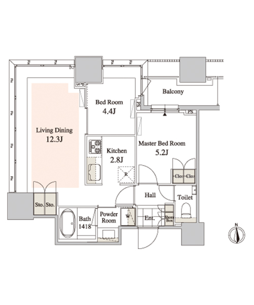 2LDKの間取りの画像